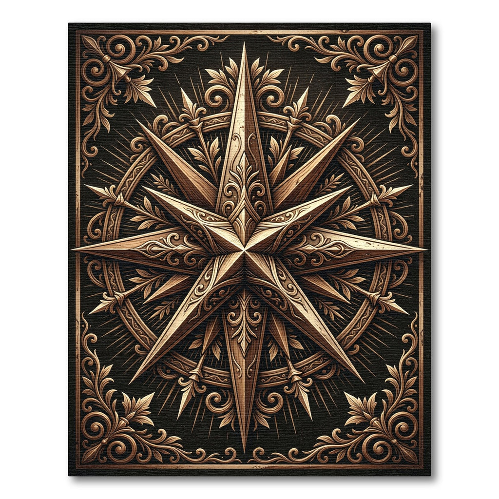 Ornate Bronze Compass Star Medallion Rug