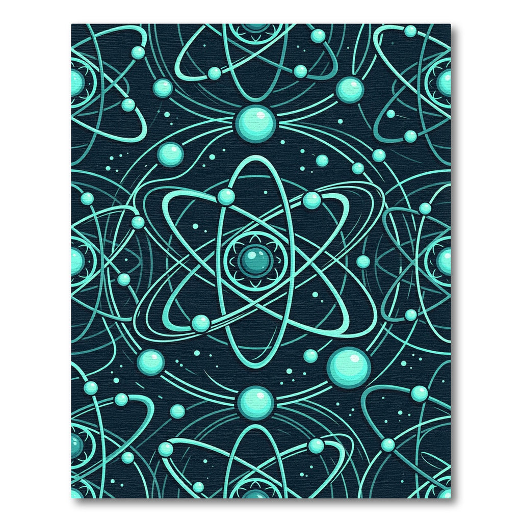 Aqua Atom Orbit Pattern Rug
