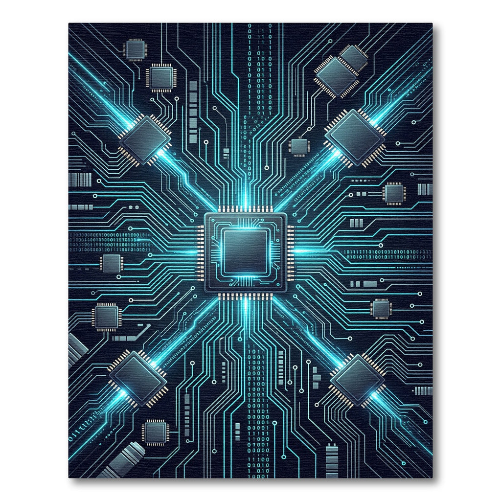 Neon Blue Circuitry Tech Grid Rug