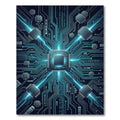 Neon Blue Circuitry Tech Grid Rug