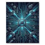 Neon Blue Circuitry Tech Grid Rug