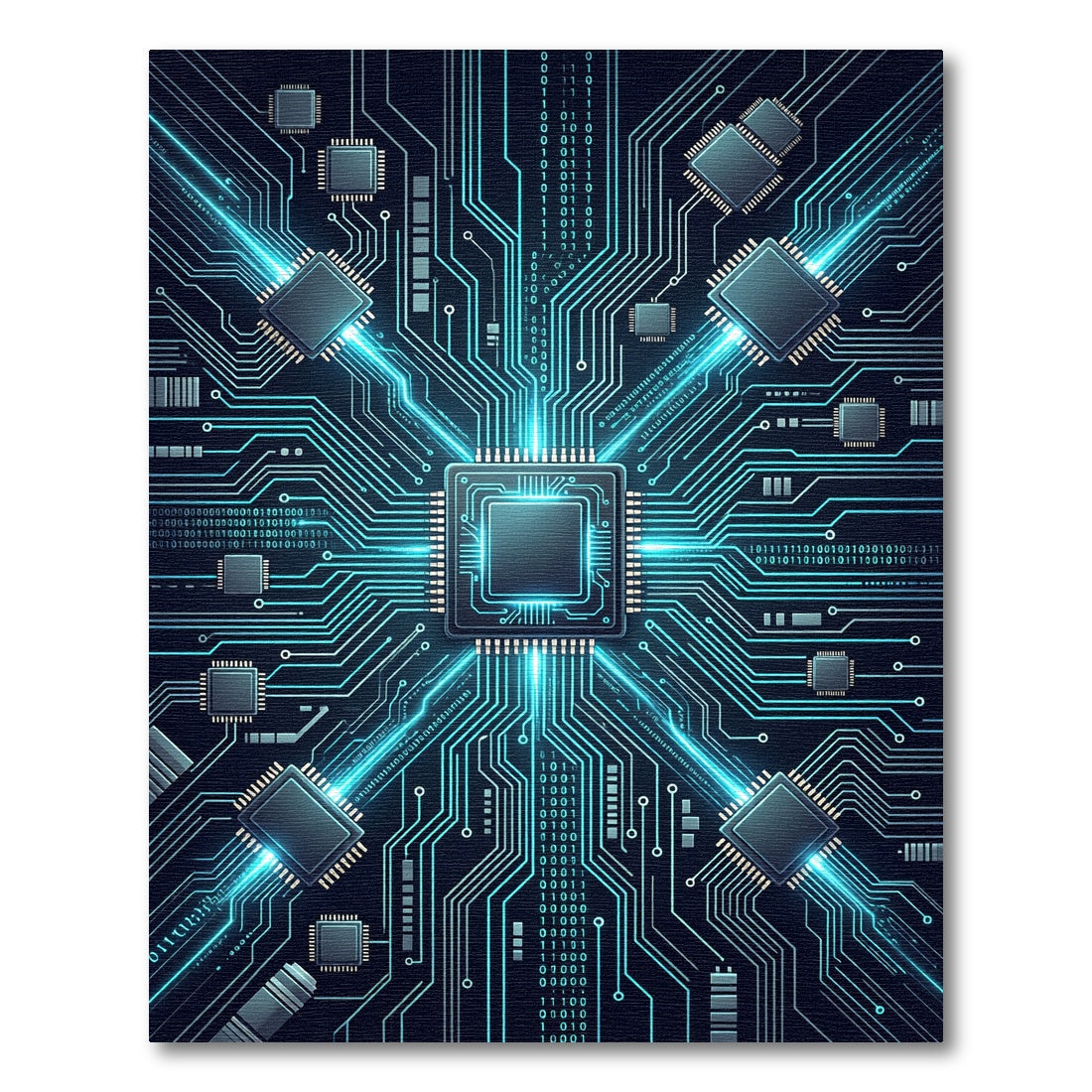 Neon Blue Circuitry Tech Grid Rug
