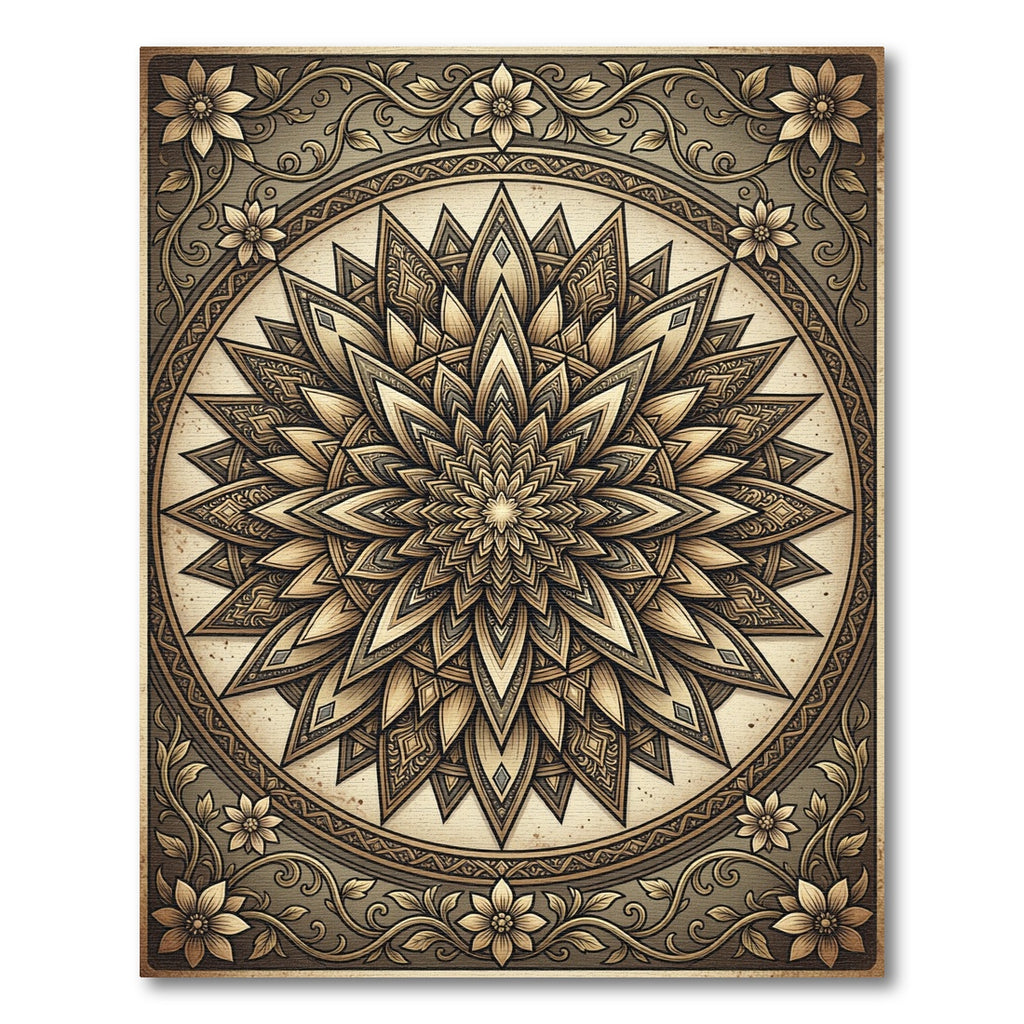 Ancient Gold Mandala Floral Sunburst Rug