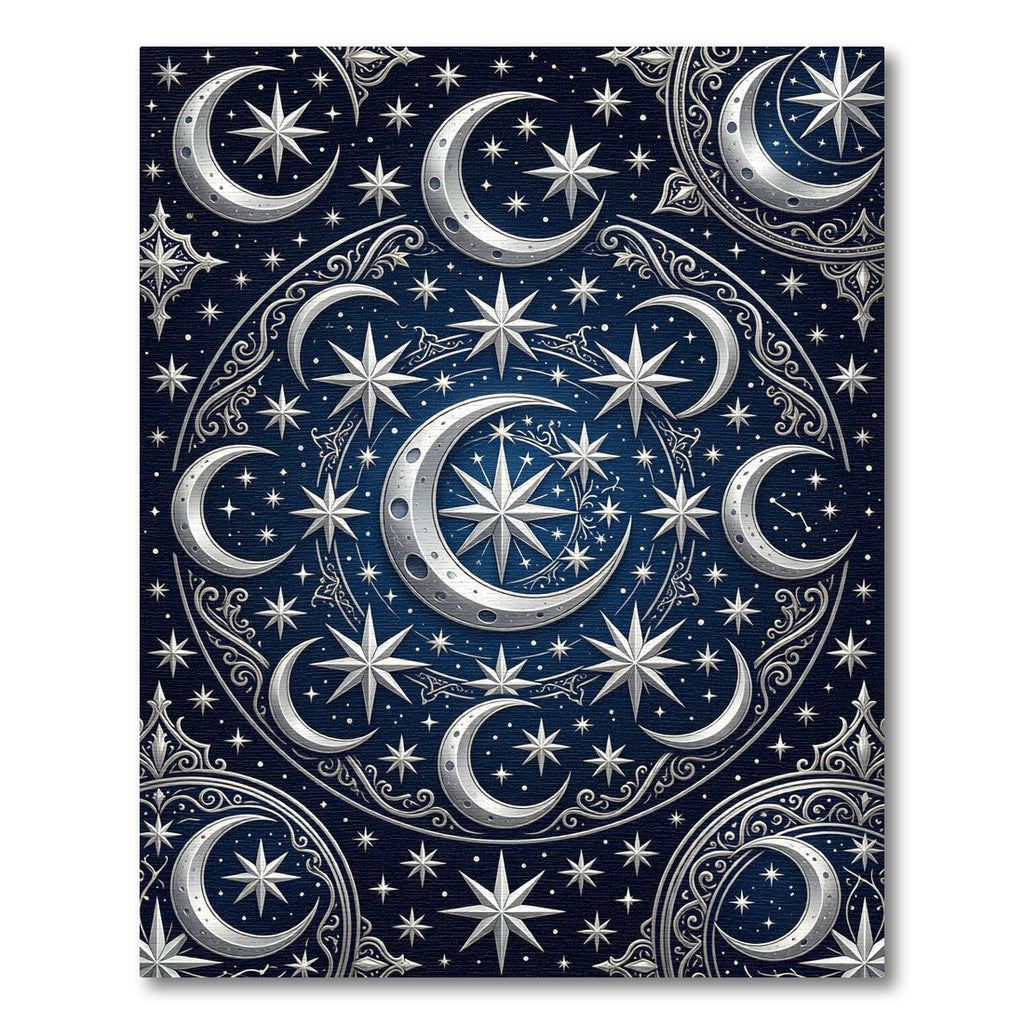 Celestial Navy Silver Crescent Moon Rug
