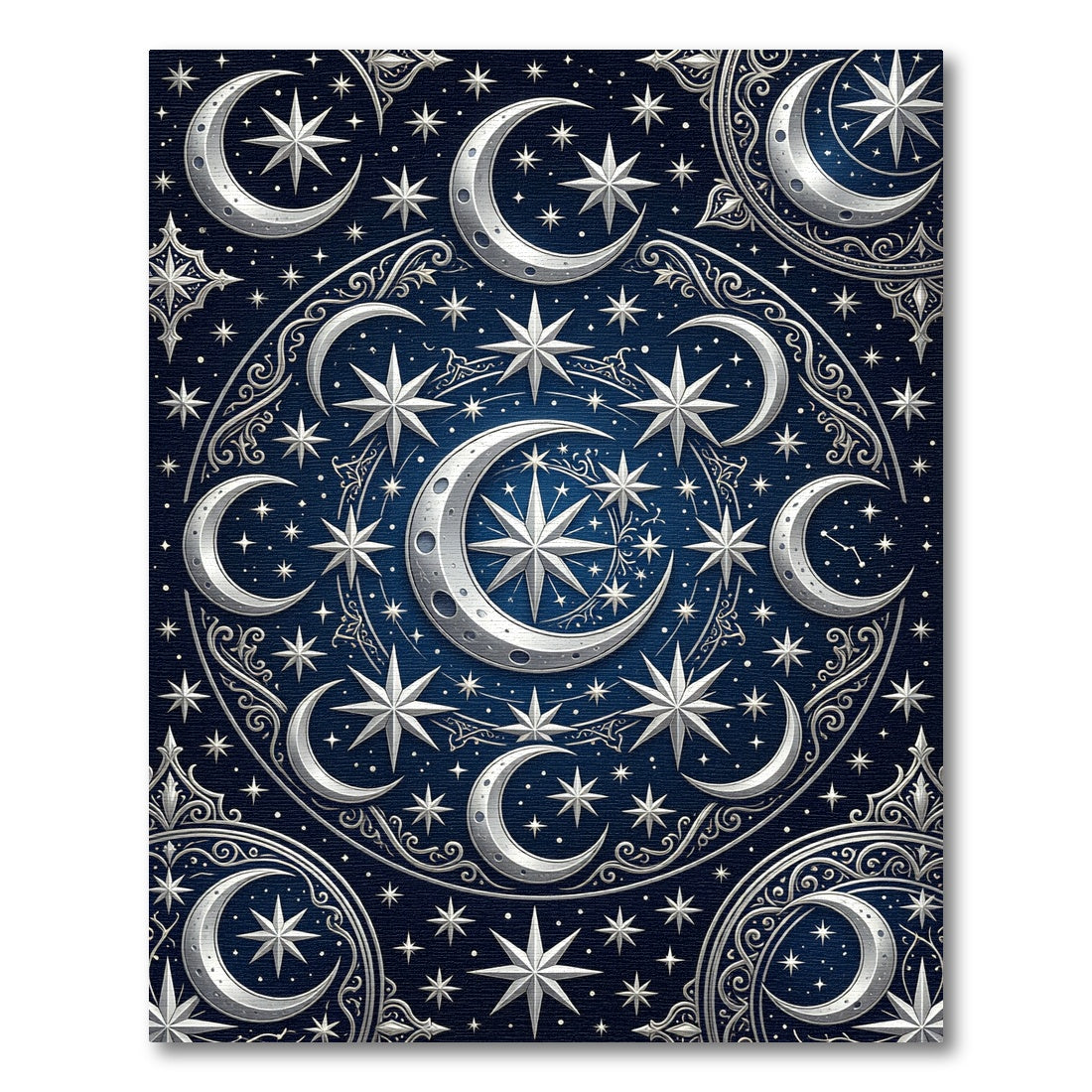 Celestial Navy Silver Crescent Moon Rug