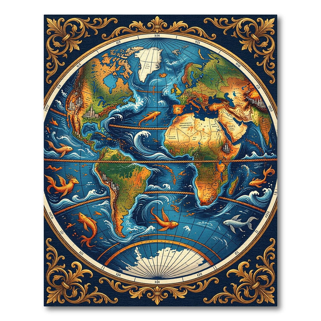 Antique Ocean Globe Mythical Creatures Rug