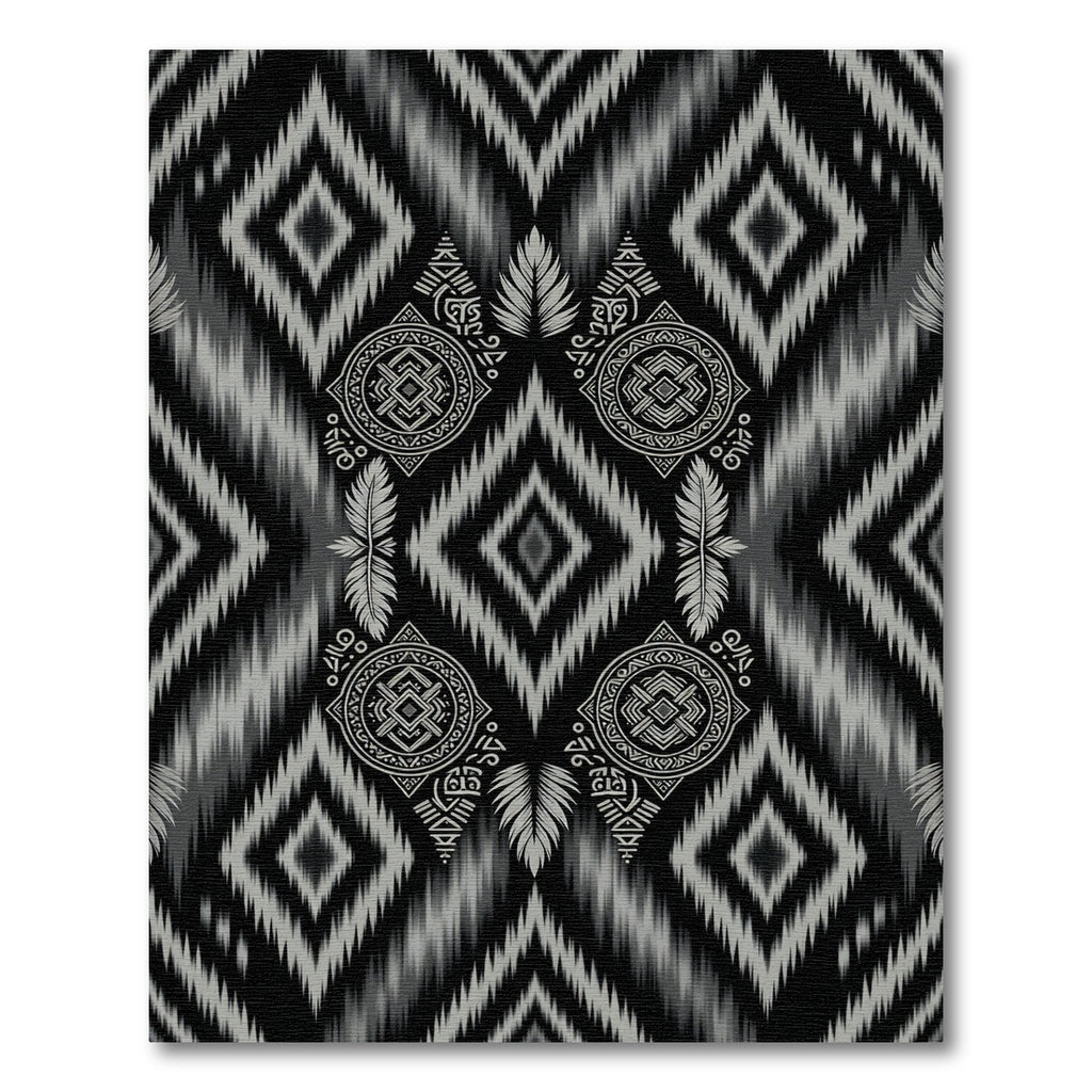Black Gray Ethnic Medallion Ikat Rug