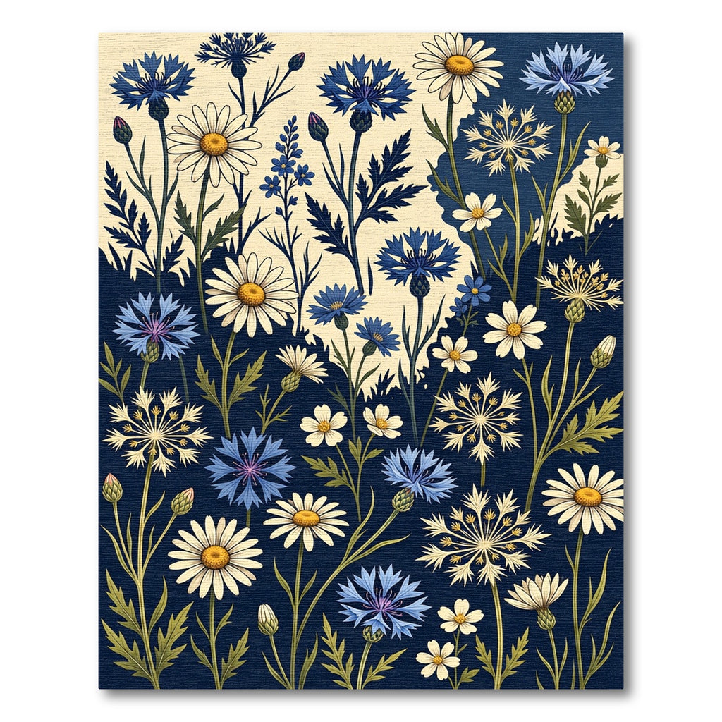 Navy Meadow Cornflower and Daisy Illustration Rug