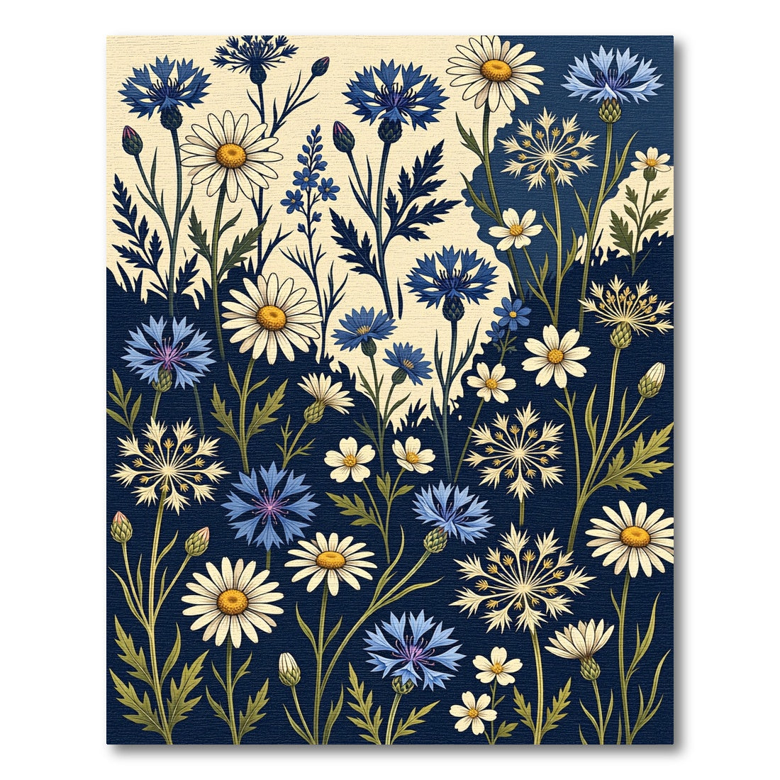 Navy Meadow Cornflower and Daisy Illustration Rug