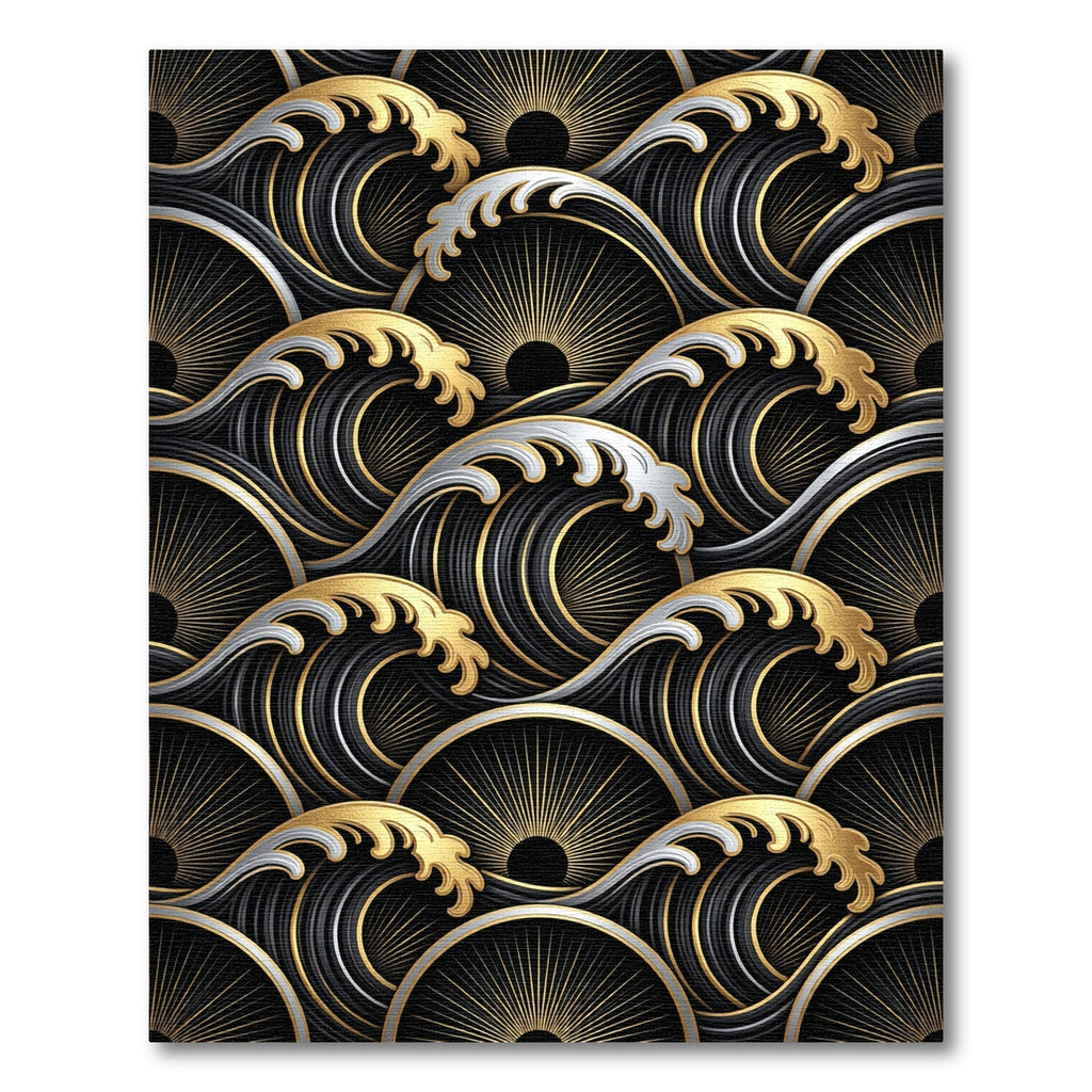 Black Gold Wave Sunburst Rug