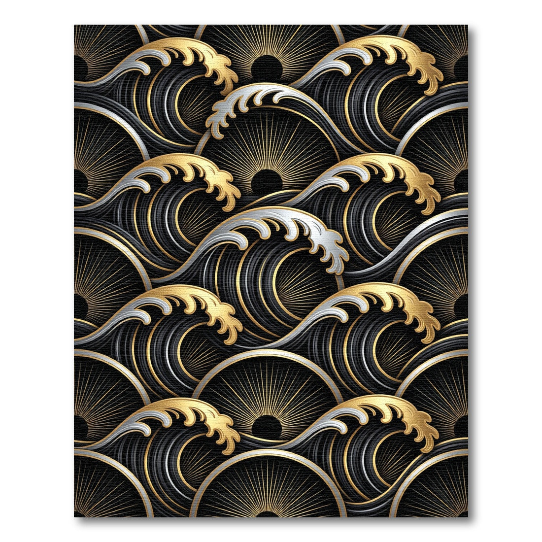 Black Gold Wave Sunburst Rug