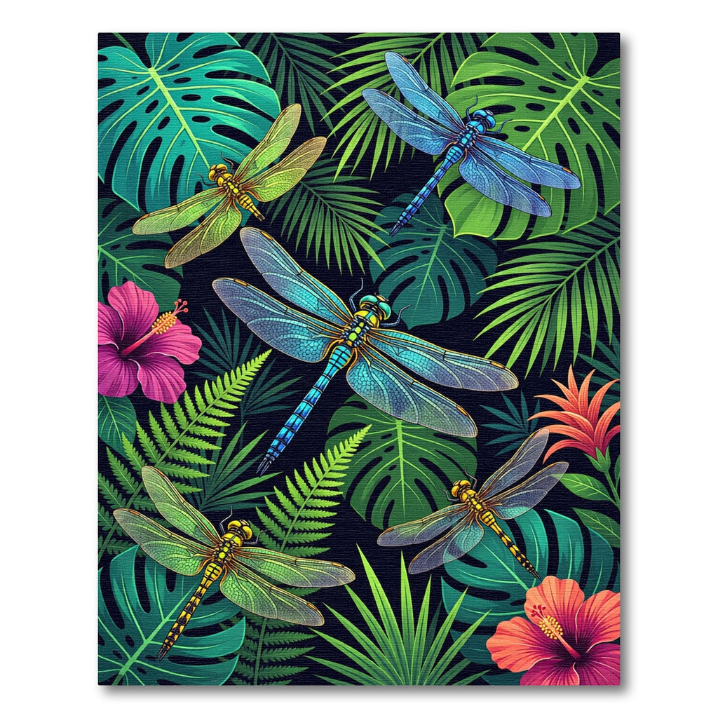 Lush Botanical Dragonfly Tropical Foliage Rug