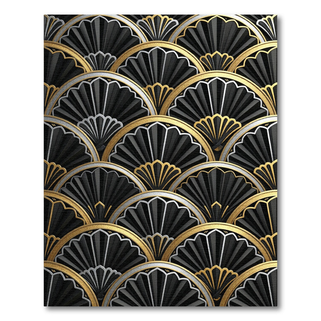 Art Deco Black Gold Fan Overlay Rug