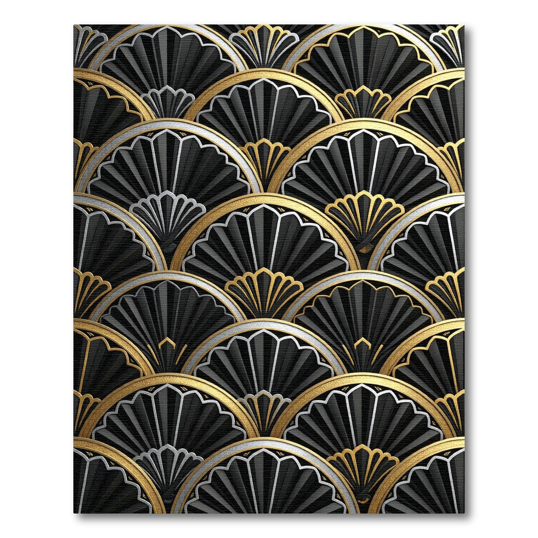 Art Deco Black Gold Fan Overlay Rug