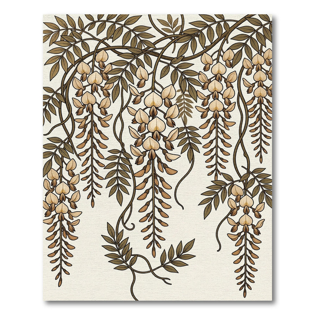Cream Wisteria Vine Botanical Art Rug