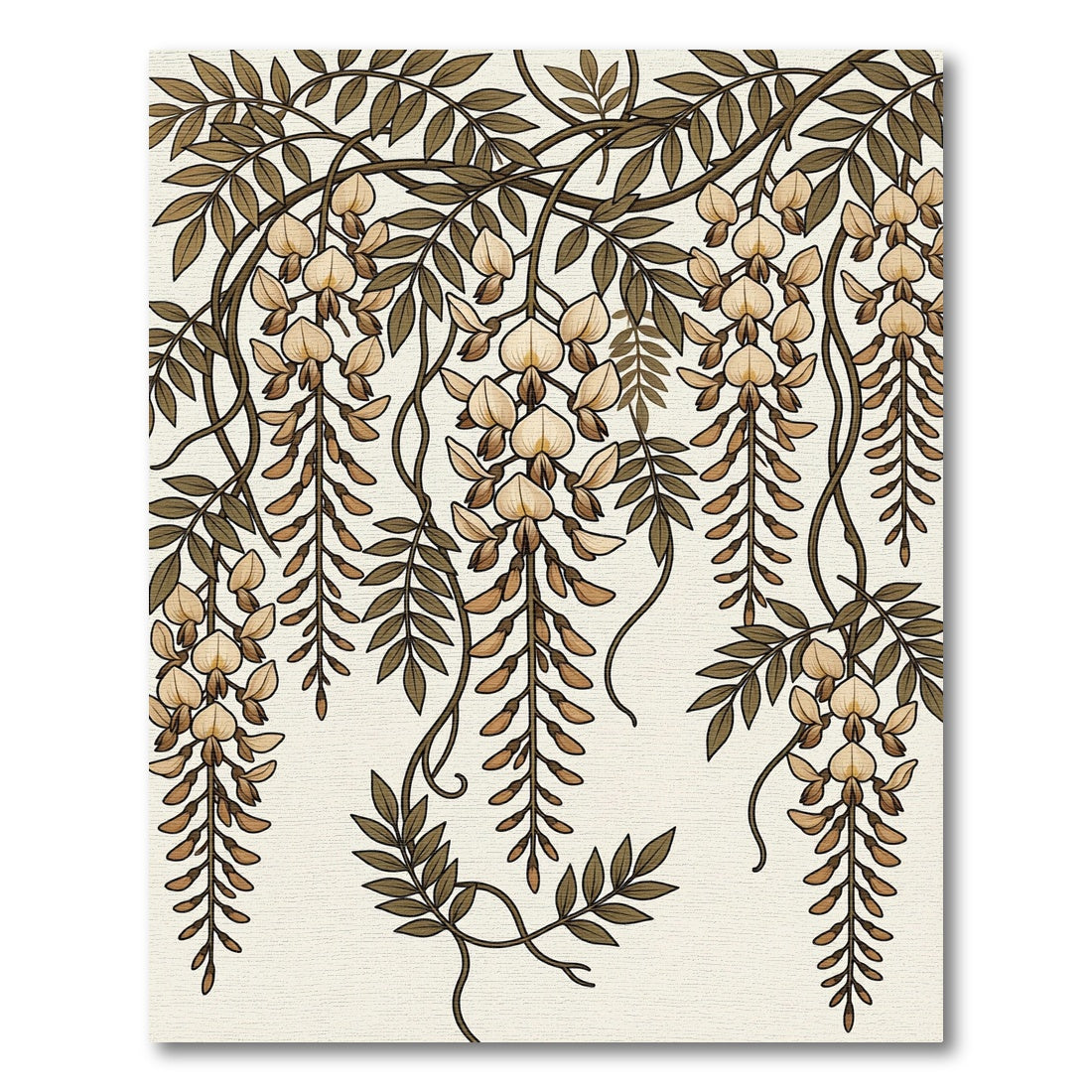 Cream Wisteria Vine Botanical Art Rug