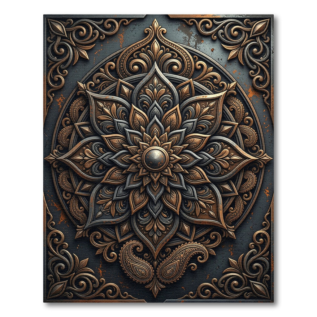 Antique Bronze Metallic Floral Medallion Rug