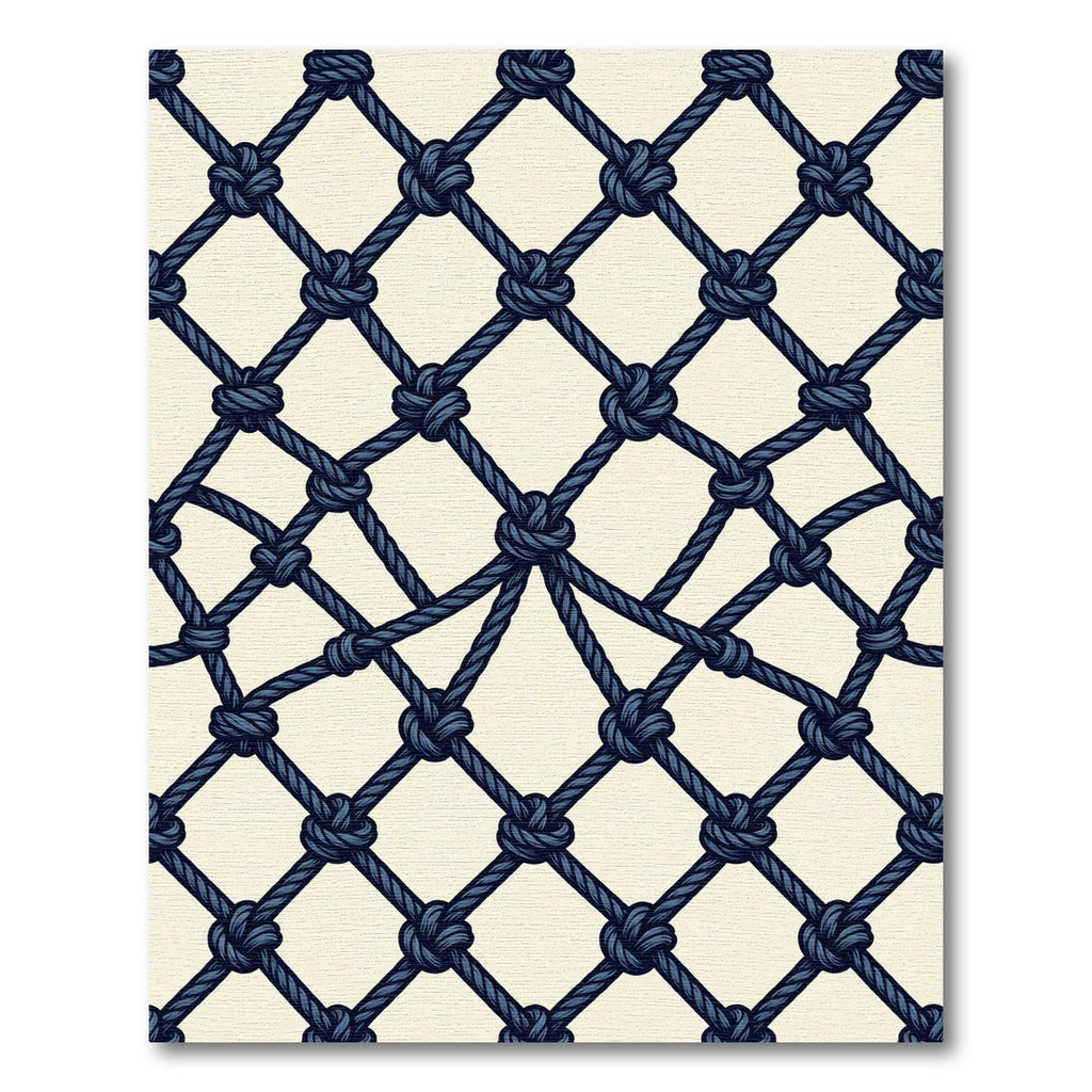 Dark Blue Rope Netting Composition Rug