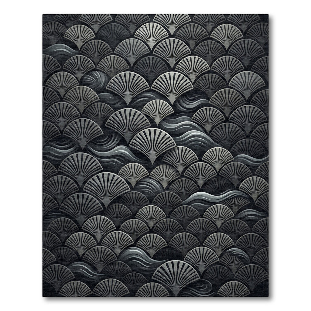 Greyscale Fan Wave Art Deco Rug