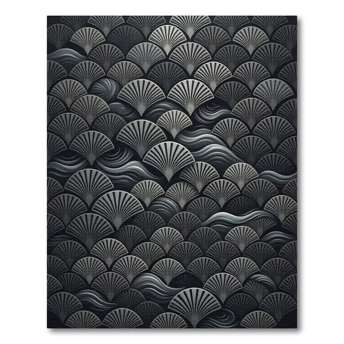 Greyscale Fan Wave Art Deco Rug