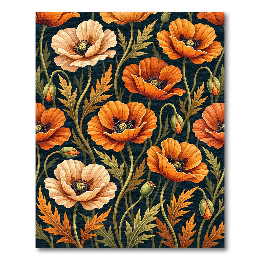 Orange Cream Poppy Botanical Tapestry Rug