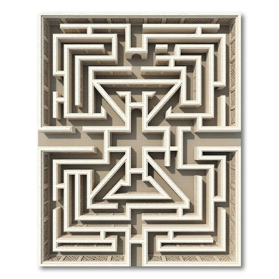 Ivory Labyrinth Arched Geometric Sculpture Rug