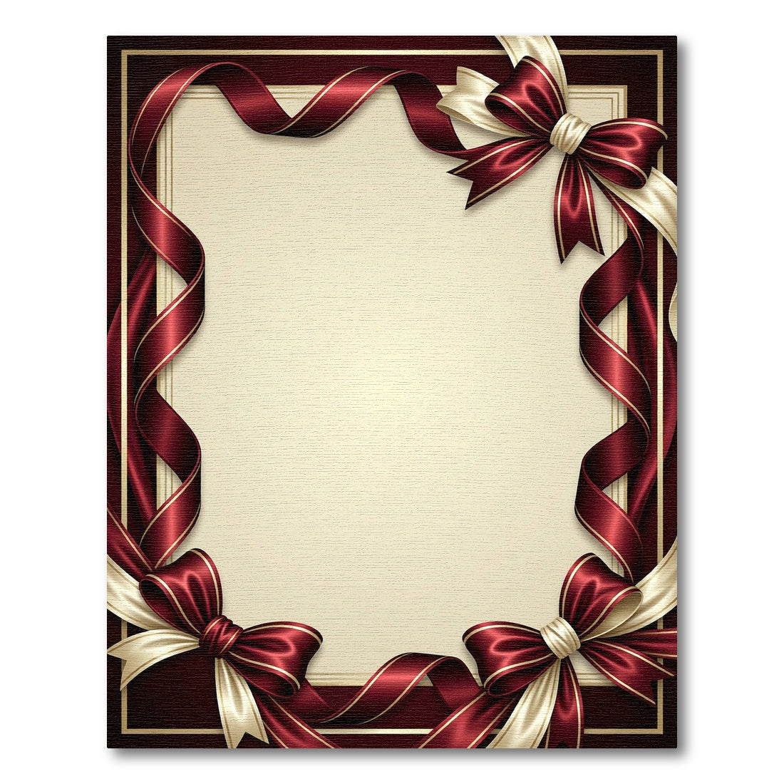 Elegant Burgundy Ribbon Border Frame Rug