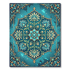 Azure Floral Medallion with Golden Accents Rug