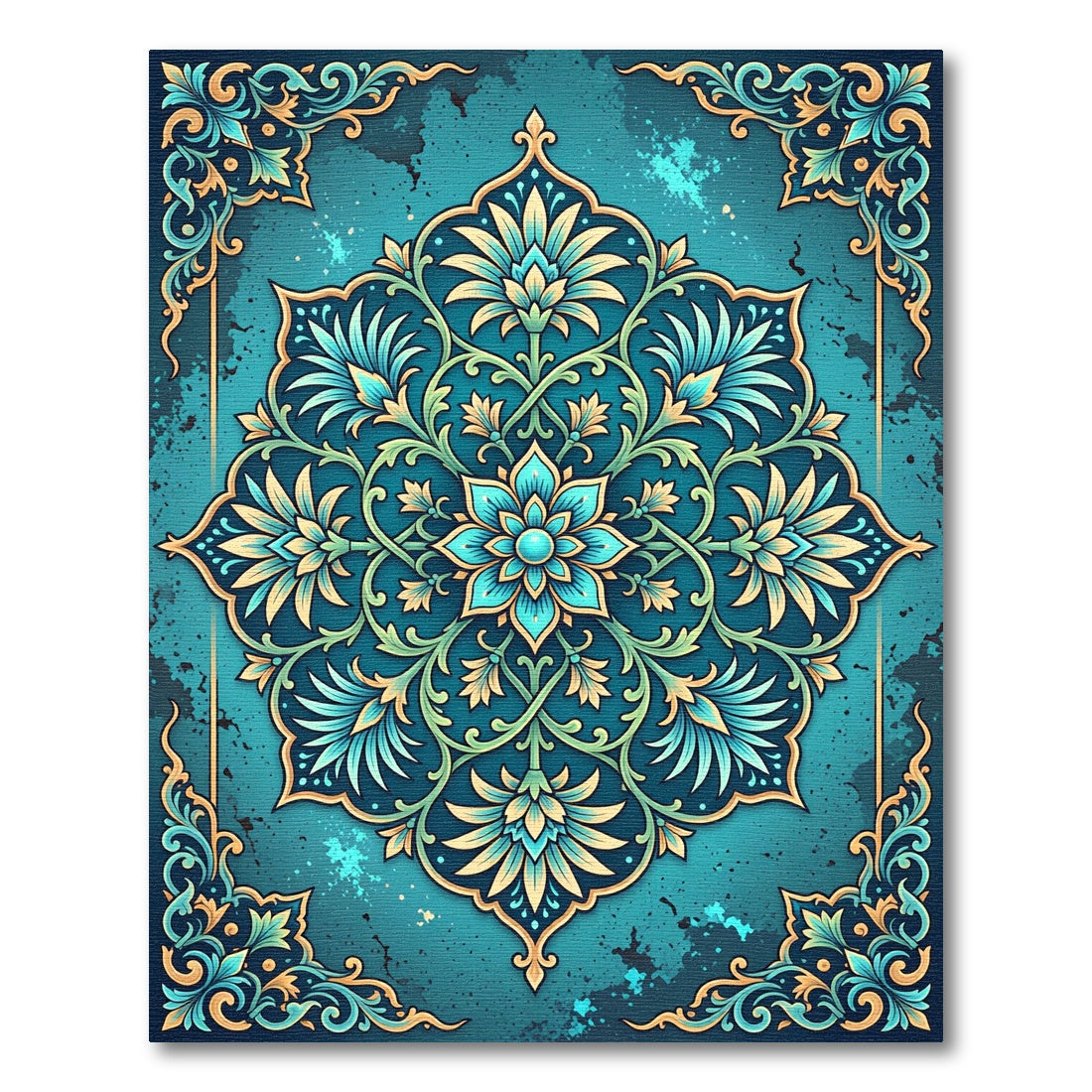 Azure Floral Medallion with Golden Accents Rug