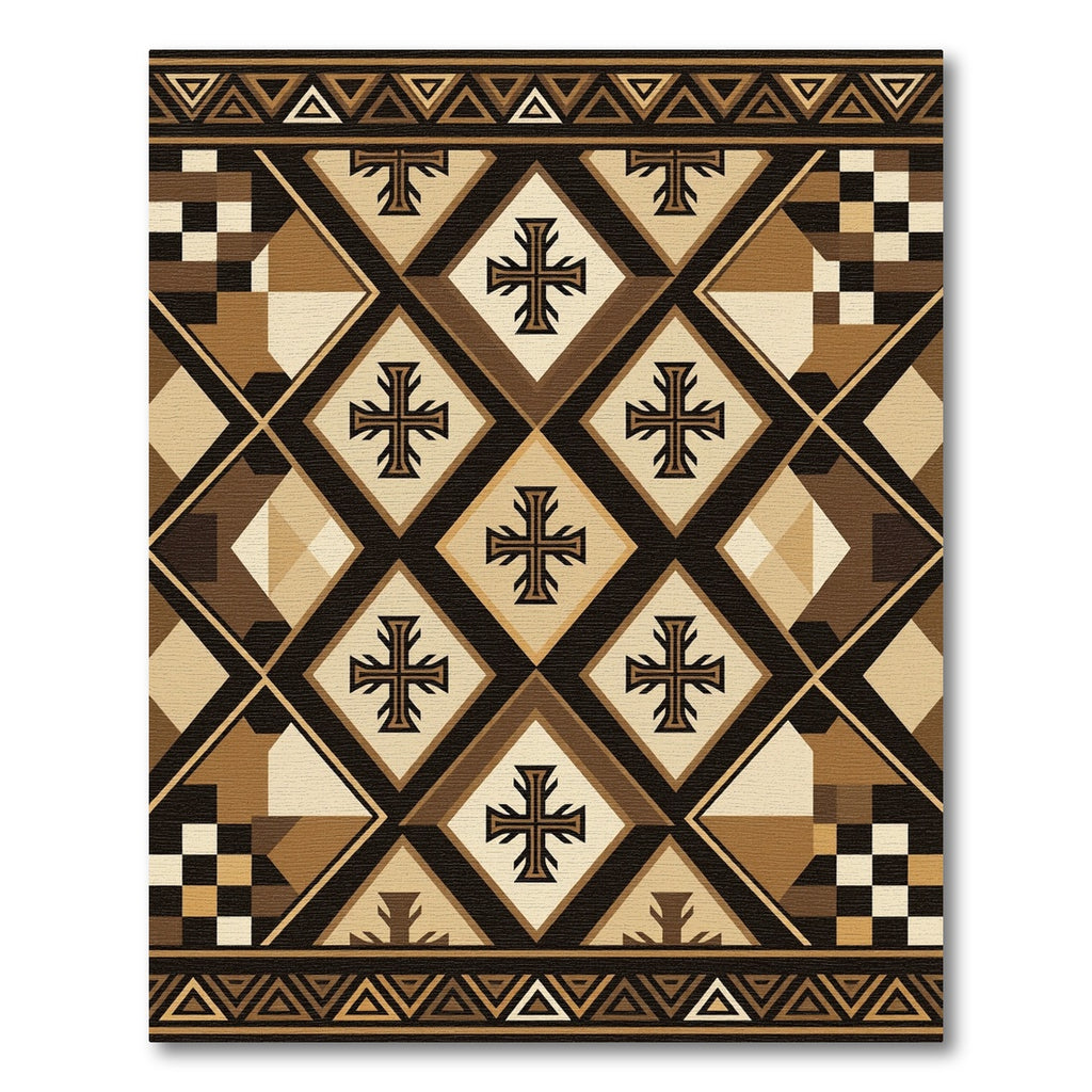 Earthy Brown Geometric Cross Diamond Rug