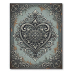 Ornate Damask Gray Heart Medallion Rug