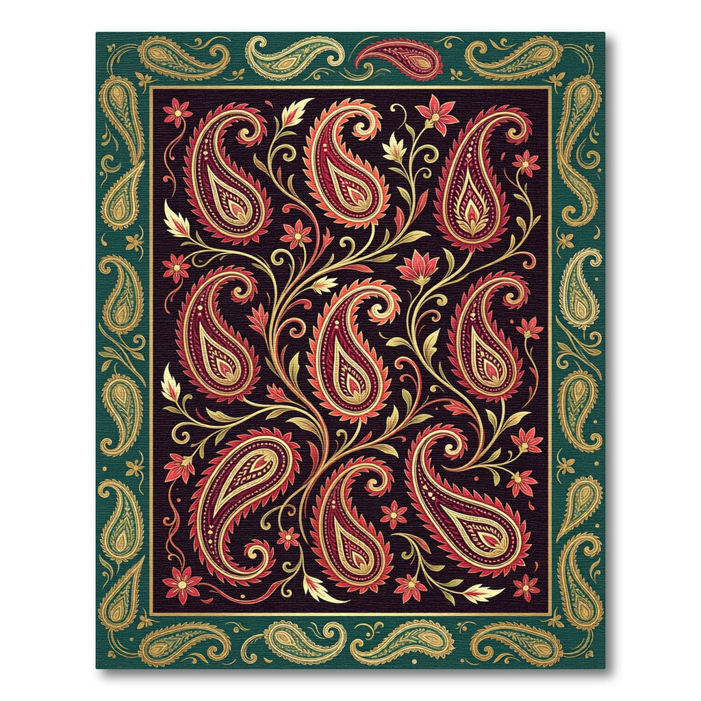 Deep Burgundy and Gold Paisley Art Rug