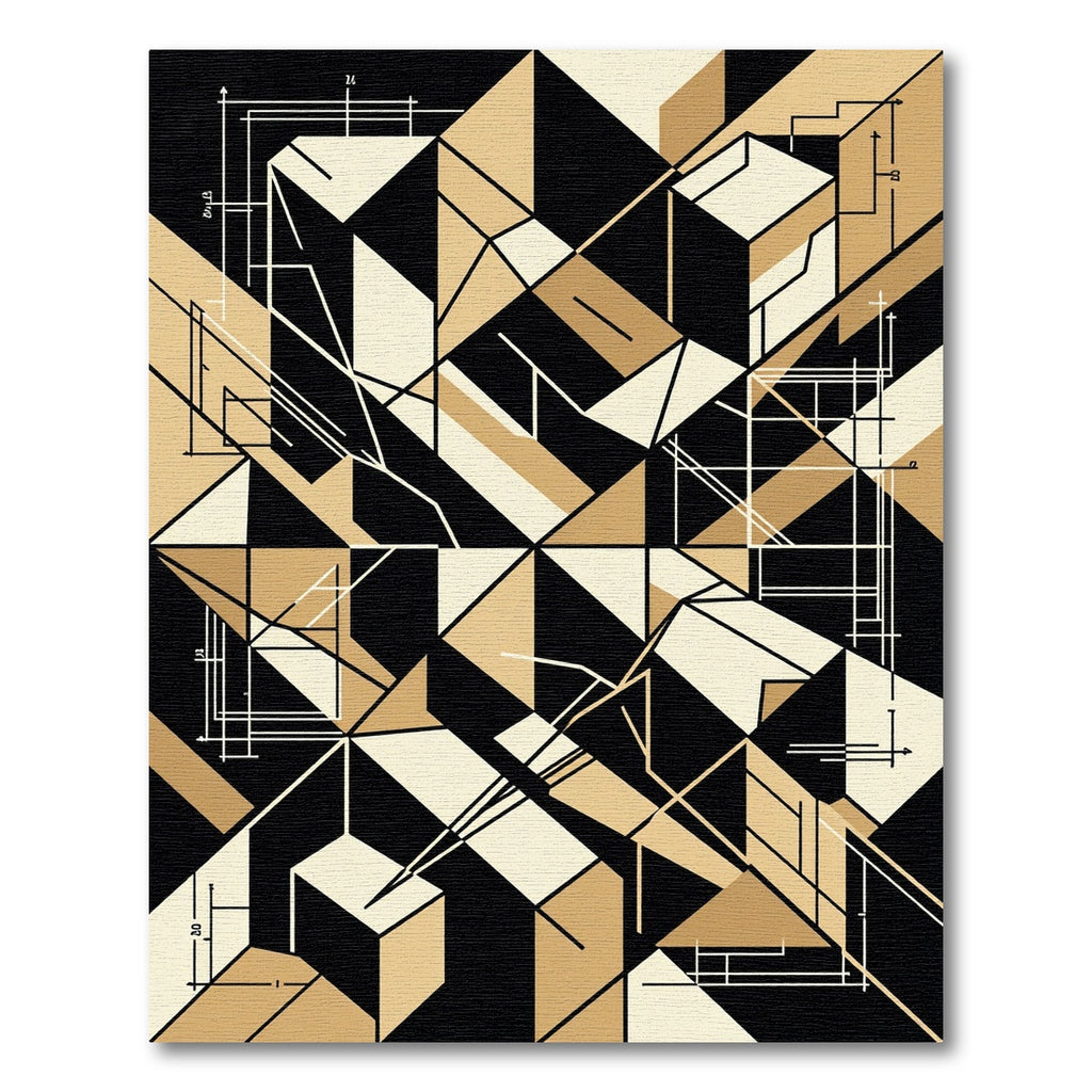Black and Beige Abstract Geometric Architectural Rug