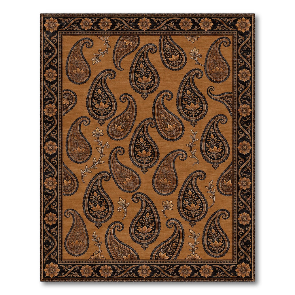Rich Brown Paisley Floral Border Rug