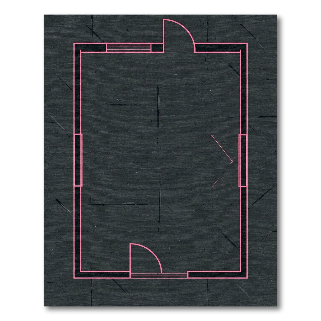 Dark Gray Pink Outline Interior Blueprint Rug