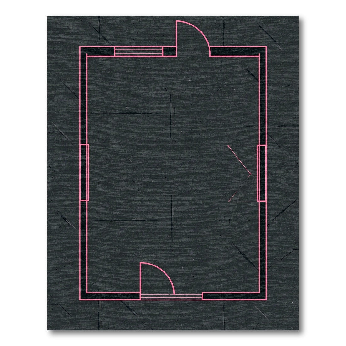 Dark Gray Pink Outline Interior Blueprint Rug