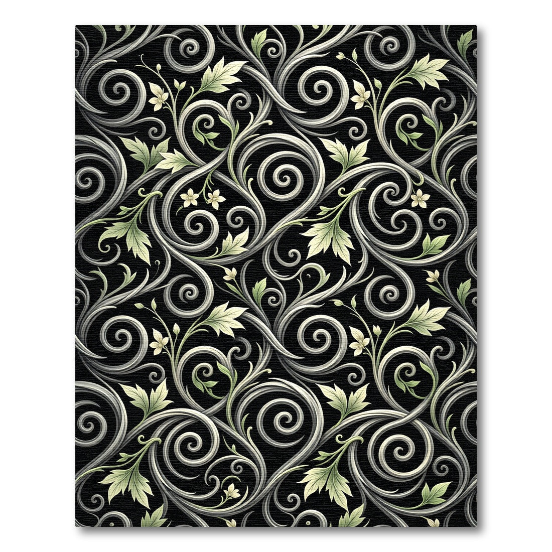 Black Green Swirl Floral Harmony Rug