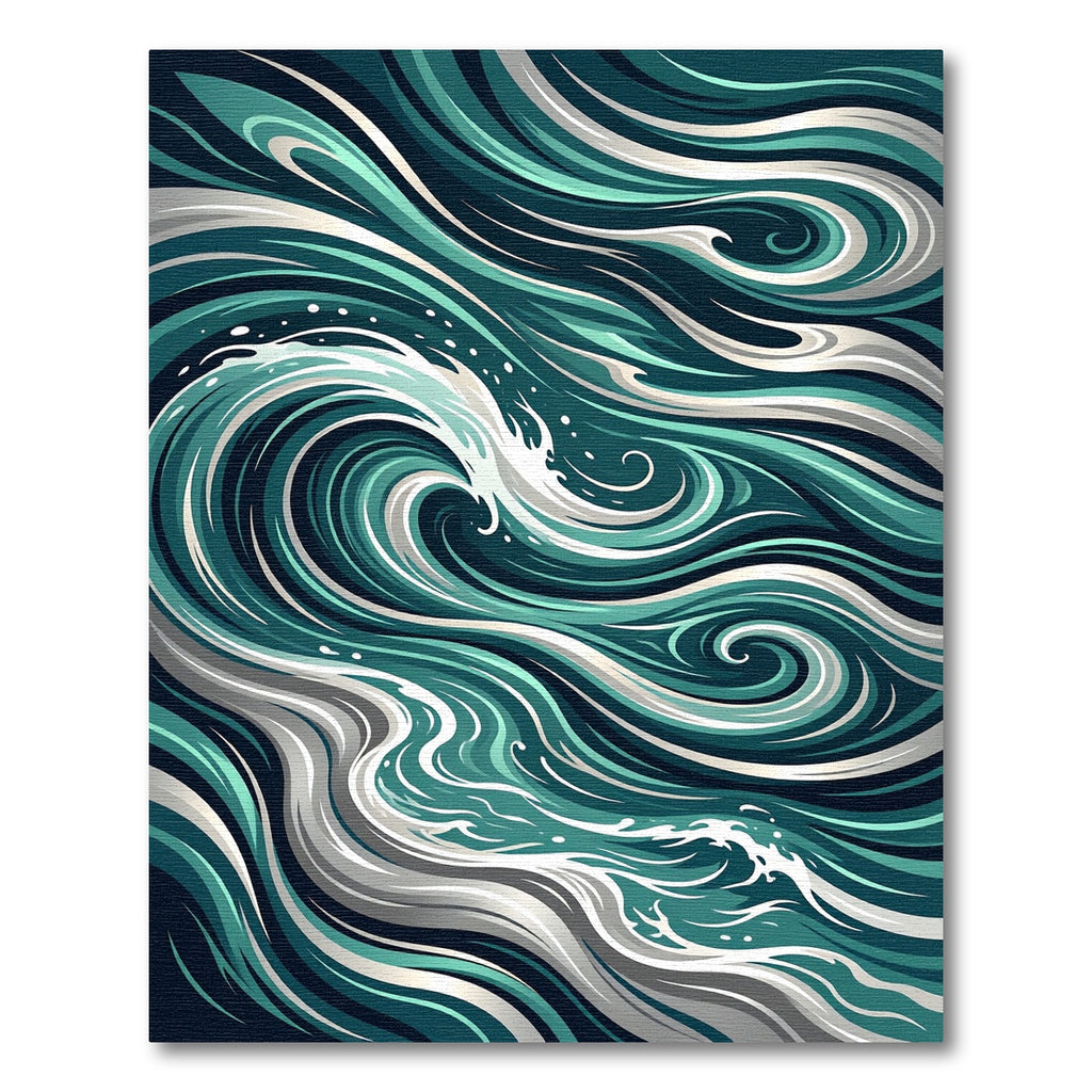 Swirling Teal and White Oceanic Waves Rug
