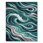 Swirling Teal and White Oceanic Waves Rug