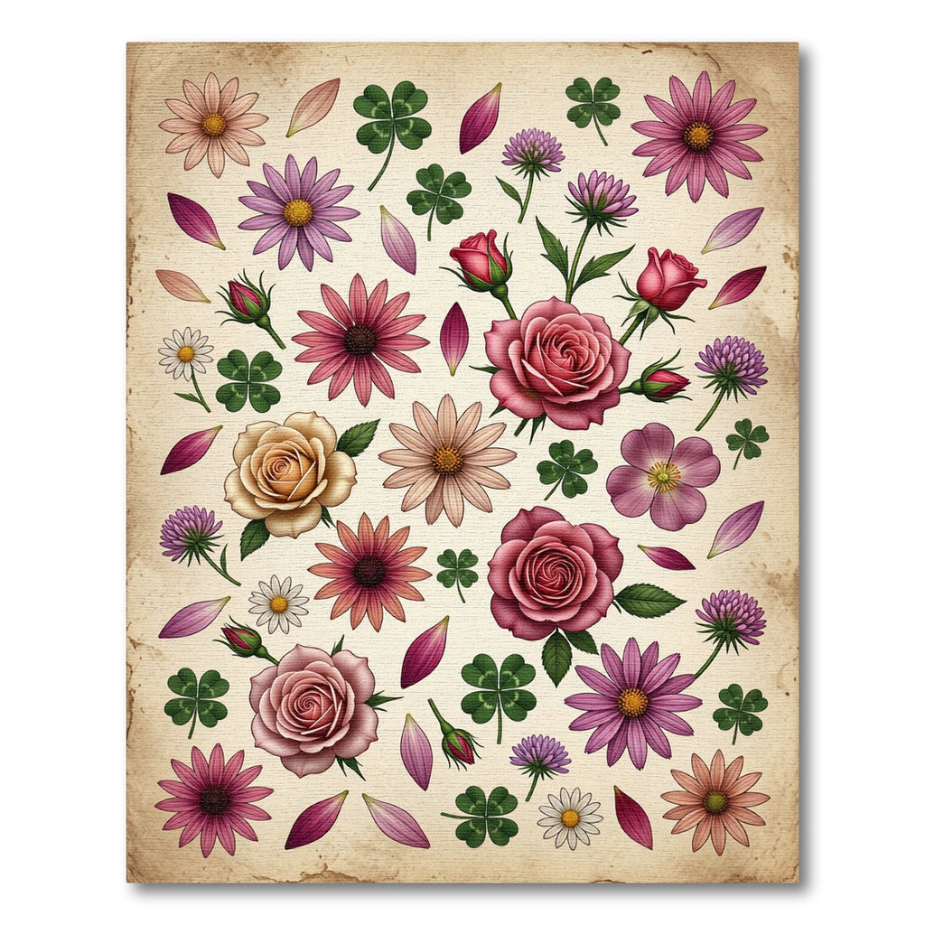 Pink Roses Purple Daisies Clover Collage Rug