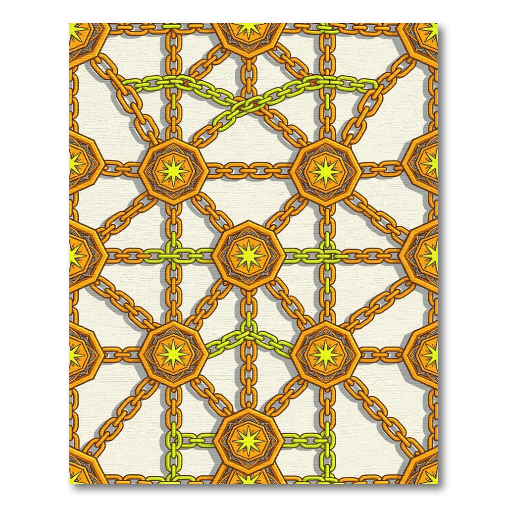 Golden Geometric Chain Linked Star Medallion Rug
