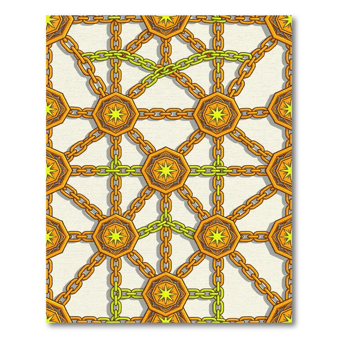 Golden Geometric Chain Linked Star Medallion Rug