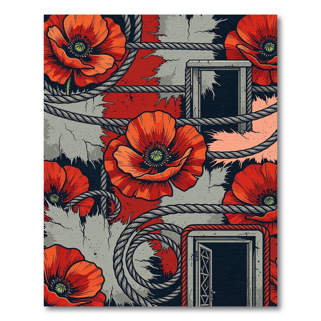 Bold Red Poppy Doorway Rope Rug