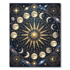 Celestial Golden Lunar Zodiac Compass Rug