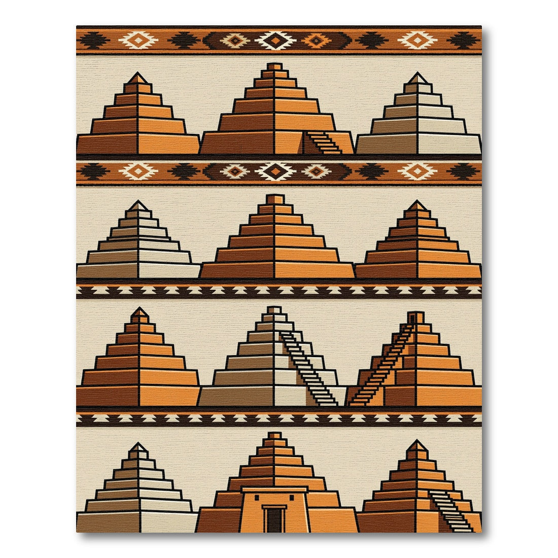 Earthy Aztec Step Pyramid Terracotta Art Rug