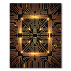Glowing Orange Circuit Board Lines Rug