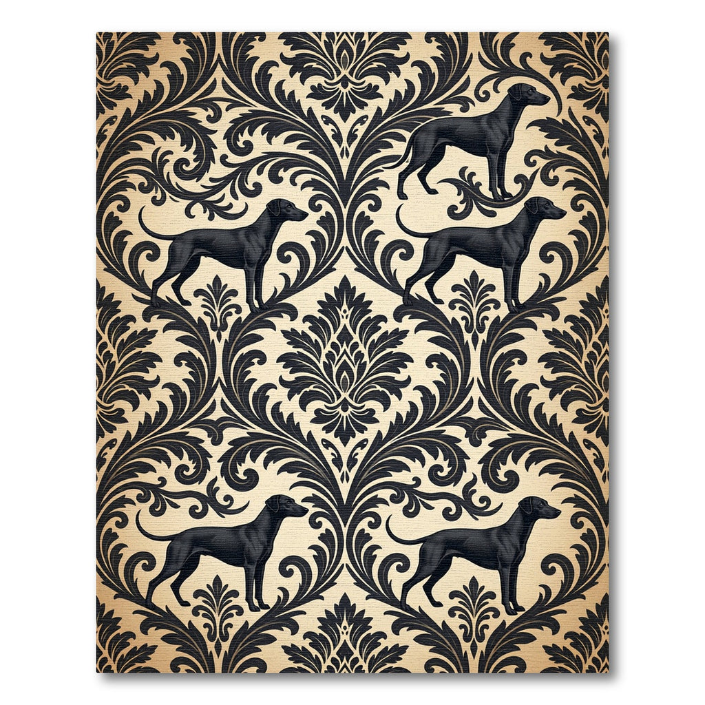 Black Labrador Damask Scroll Wallpaper Rug