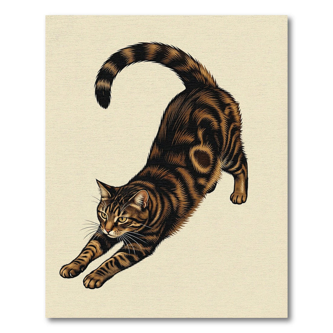 Brown Tabby Stretching Cat Rug