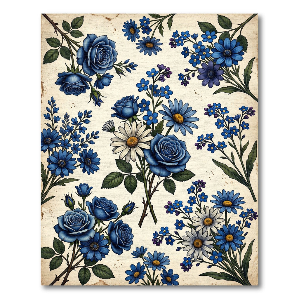 Deep Blue Floral Bouquet Accents Rug