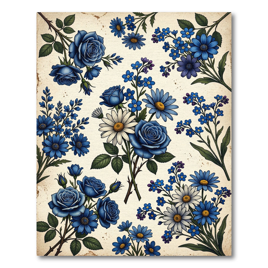 Deep Blue Floral Bouquet Accents Rug